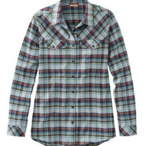 L.L. Bean Stretch Flannel Shirt Plaid Women's Reg XS in Shadow Blue / Slate